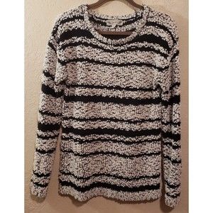 Poof Women's Chunky Popcorn Sweater Size Large Black White Pullover